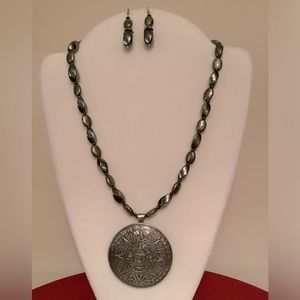 1940’s Vintage Mayan Calendar pin/pendant, twists of Hematite, ovals of Pyrite
